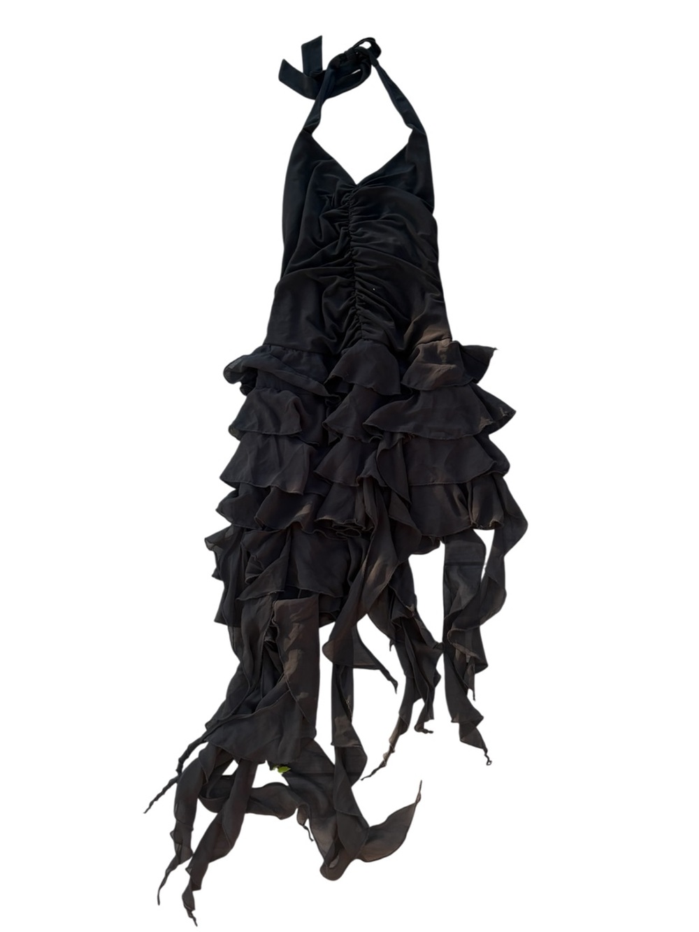 Masquerade Y2K Black Asymmetrical Ruffle Halter Dress S/M